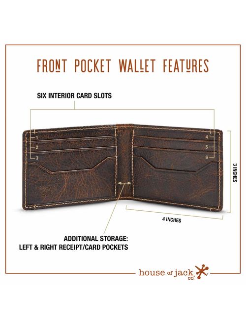 HOJ Co. Bottle Opener Front Pocket Wallet-Full Grain Leather-ID Bifold Money Clip Wallet