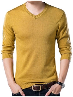 Yeokou Men's Casual Slim V Neck Winter Wool Cashmere Pullover Jumper Sweater