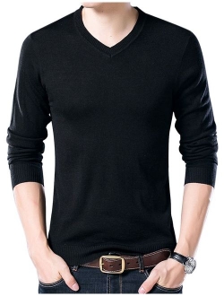 Yeokou Men's Casual Slim V Neck Winter Wool Cashmere Pullover Jumper Sweater