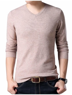 Yeokou Men's Casual Slim V Neck Winter Wool Cashmere Pullover Jumper Sweater