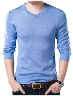 Yeokou Men's Casual Slim V Neck Winter Wool Cashmere Pullover Jumper Sweater