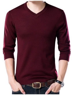 Yeokou Men's Casual Slim V Neck Winter Wool Cashmere Pullover Jumper Sweater