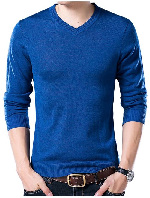 Yeokou Men's Casual Slim V Neck Winter Wool Cashmere Pullover Jumper Sweater