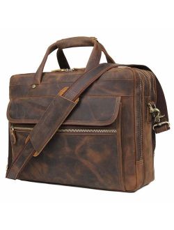Augus Leather Briefcase for Men Business Travel Messenger Bags 15.6 Inch Laptop Bag