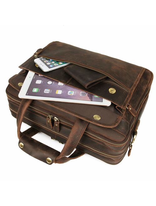 Augus Leather Briefcase for Men Business Travel Messenger Bags 15.6 Inch Laptop Bag