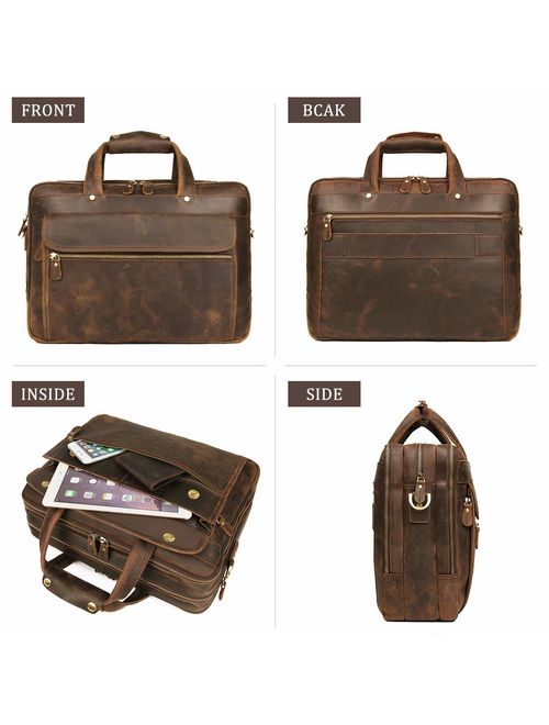 Augus Leather Briefcase for Men Business Travel Messenger Bags 15.6 Inch Laptop Bag