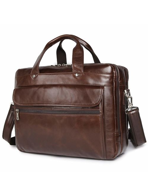 Augus Leather Briefcase for Men Business Travel Messenger Bags 15.6 Inch Laptop Bag