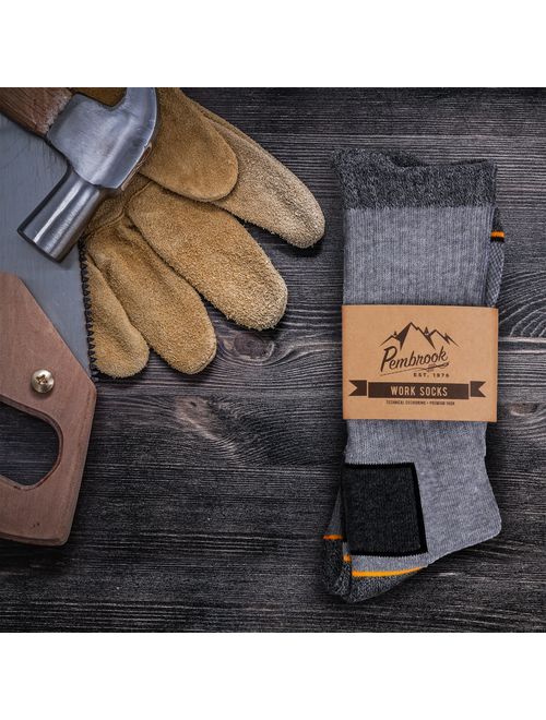 Pembrook All Season Crew Boot Socks - (4 Pack) - Breathable Work, Boot, Hiking, Athletic Socks - Reinforced Heel & Toe