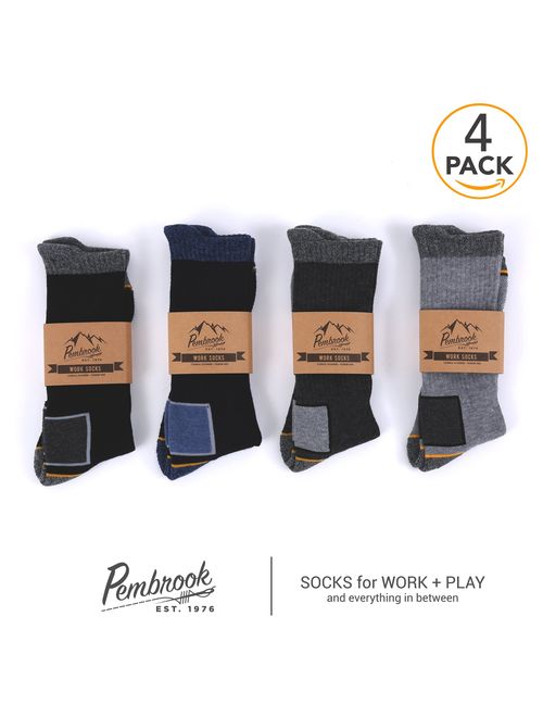 Pembrook All Season Crew Boot Socks - (4 Pack) - Breathable Work, Boot, Hiking, Athletic Socks - Reinforced Heel & Toe