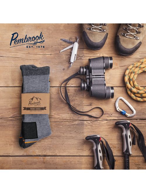 Pembrook All Season Crew Boot Socks - (4 Pack) - Breathable Work, Boot, Hiking, Athletic Socks - Reinforced Heel & Toe