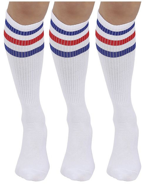 Joulli Triple Stripes White Knee High Tube Socks 1-3 Pairs