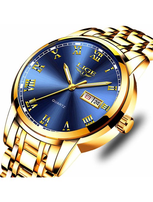 LIGE Watches Mens Fashion Waterproof Stainless Steel Analogue Quartz Watch Gents Luxury Business Dress Wrist Watch for Men