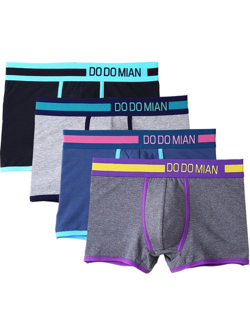 DODOMIAN Mens Boxer Briefs Underwear Colorful Cotton Boxer Briefs for Men Boys 4 Pack