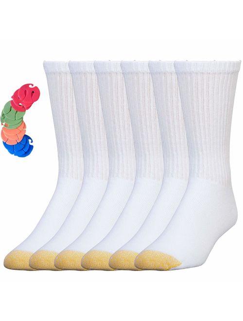 Gold Toe Men's Athletic Cotton Crew Socks 6-Pack / 6 Free Sock Clips Included