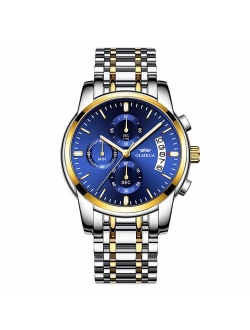 Men's Watches Luxury Fashion Casual Dress Chronograph Waterproof Military Quartz Wristwatches for Men Stainless Steel Band Gold Black