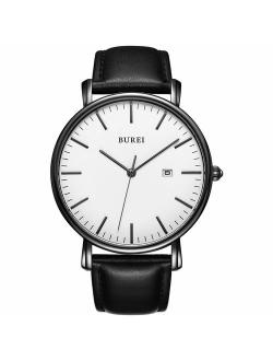 BUREI Men's Fashion Minimalist Wrist Watch Analog Date with Leather Strap