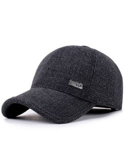 Men's Winter Warm Wool Woolen Tweed Peaked Baseball Cap Hat with Fold Earmuffs Warmer