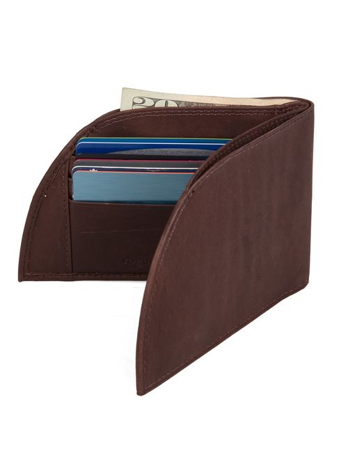 Front Pocket Men's Leather Wallet - Patented Design With ID And 6 Card Slots