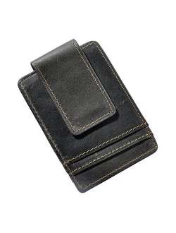 Le'aokuu Mens Genuine Leather Cowhide Magnet Money Clip Credit Case Case Holder Slim Wallet