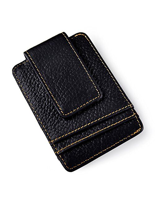 Le'aokuu Mens Genuine Leather Cowhide Magnet Money Clip Credit Case Case Holder Slim Wallet