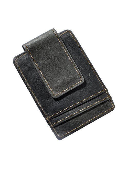 Le'aokuu Mens Genuine Leather Cowhide Magnet Money Clip Credit Case Case Holder Slim Wallet