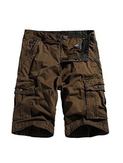 OCHENTA Men's Cotton Lesuire Multi Pockets Cargo Shorts