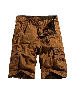 OCHENTA Men's Cotton Lesuire Multi Pockets Cargo Shorts