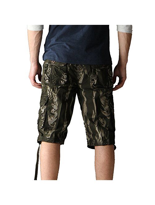 OCHENTA Men's Cotton Lesuire Multi Pockets Cargo Shorts