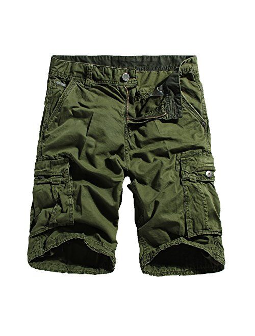 OCHENTA Men's Cotton Lesuire Multi Pockets Cargo Shorts