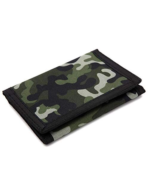 RFID Wallet Camouflage Wallet Nylon Trifold Wallets for Men,Mini Trifold Coin Purse with Zipper for Kids