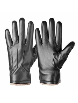 Winter PU Leather Gloves For Men, Warm Thermal Touchscreen Texting Typing Dress Driving Motorcycle Gloves With Wool Lining