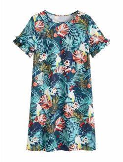 Women's Palm Leaf Print Short Sleeve Summer Dress