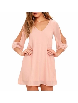 Shy Velvet Women's Long Sleeve Casual Loose Summer Midi Shift Dress