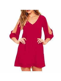 Shy Velvet Women's Long Sleeve Casual Loose Summer Midi Shift Dress