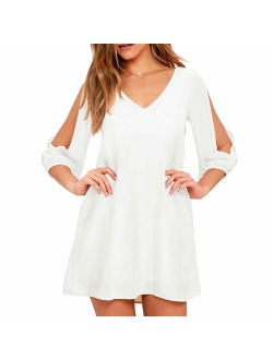 Shy Velvet Women's Long Sleeve Casual Loose Summer Midi Shift Dress