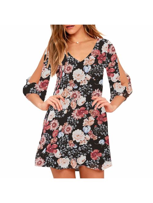 Shy Velvet Women's Long Sleeve Casual Loose Summer Midi Shift Dress