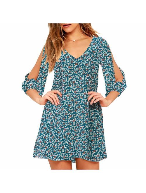 Shy Velvet Women's Long Sleeve Casual Loose Summer Midi Shift Dress