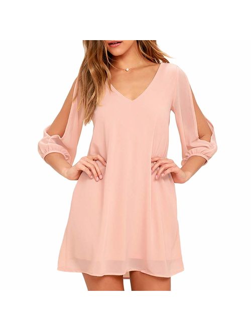 Shy Velvet Women's Long Sleeve Casual Loose Summer Midi Shift Dress