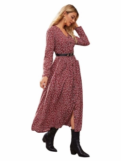 Women's Elegant Wrap Split Floral Print Flowy Party Maxi Dress