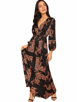 Women's Elegant Wrap Split Floral Print Flowy Party Maxi Dress