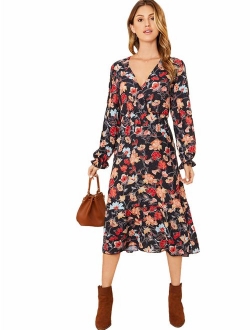 Women's Elegant Wrap Split Floral Print Flowy Party Maxi Dress