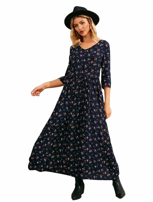 Milumia Women's Elegant Wrap Split Floral Print Flowy Party Maxi Dress