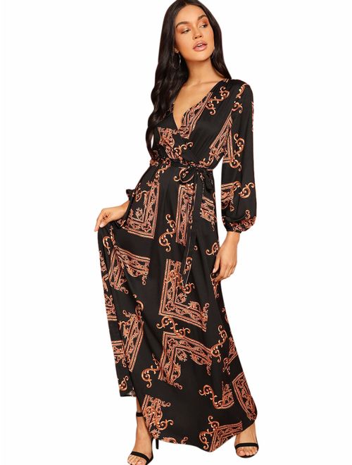 Milumia Women's Elegant Wrap Split Floral Print Flowy Party Maxi Dress