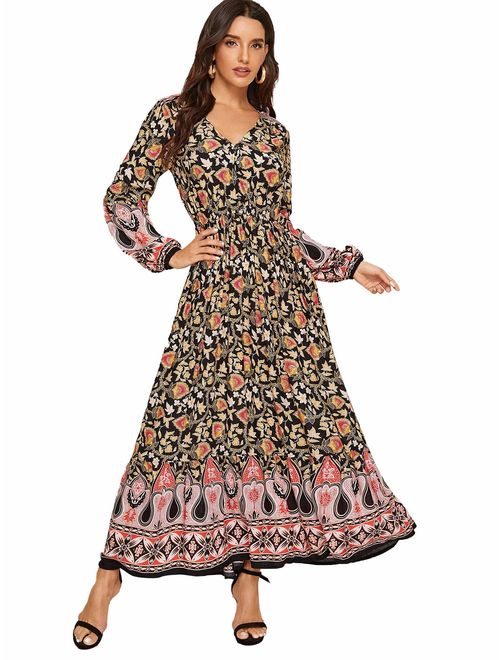 Milumia Women's Elegant Wrap Split Floral Print Flowy Party Maxi Dress