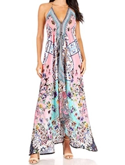 Sakkas Lizi Womens Maxi High-Low Halter Handkerchief Long Dress Beach Party