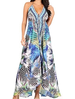 Sakkas Lizi Womens Maxi High-Low Halter Handkerchief Long Dress Beach Party