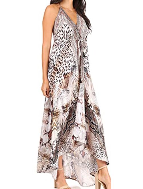 Sakkas Lizi Womens Maxi High-Low Halter Handkerchief Long Dress Beach Party