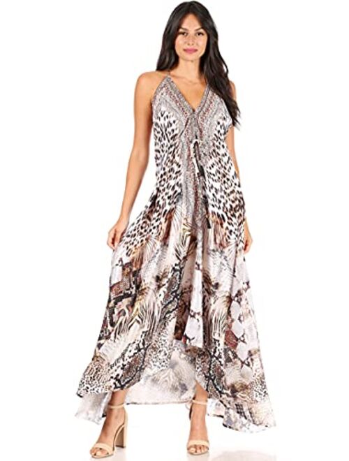 Sakkas Lizi Womens Maxi High-Low Halter Handkerchief Long Dress Beach Party