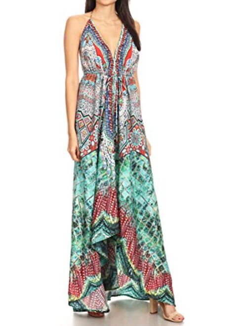 Sakkas Lizi Womens Maxi High-Low Halter Handkerchief Long Dress Beach Party