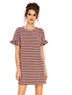 Women's Striped Short Sleeve Loose Swing T-Shirt Dress